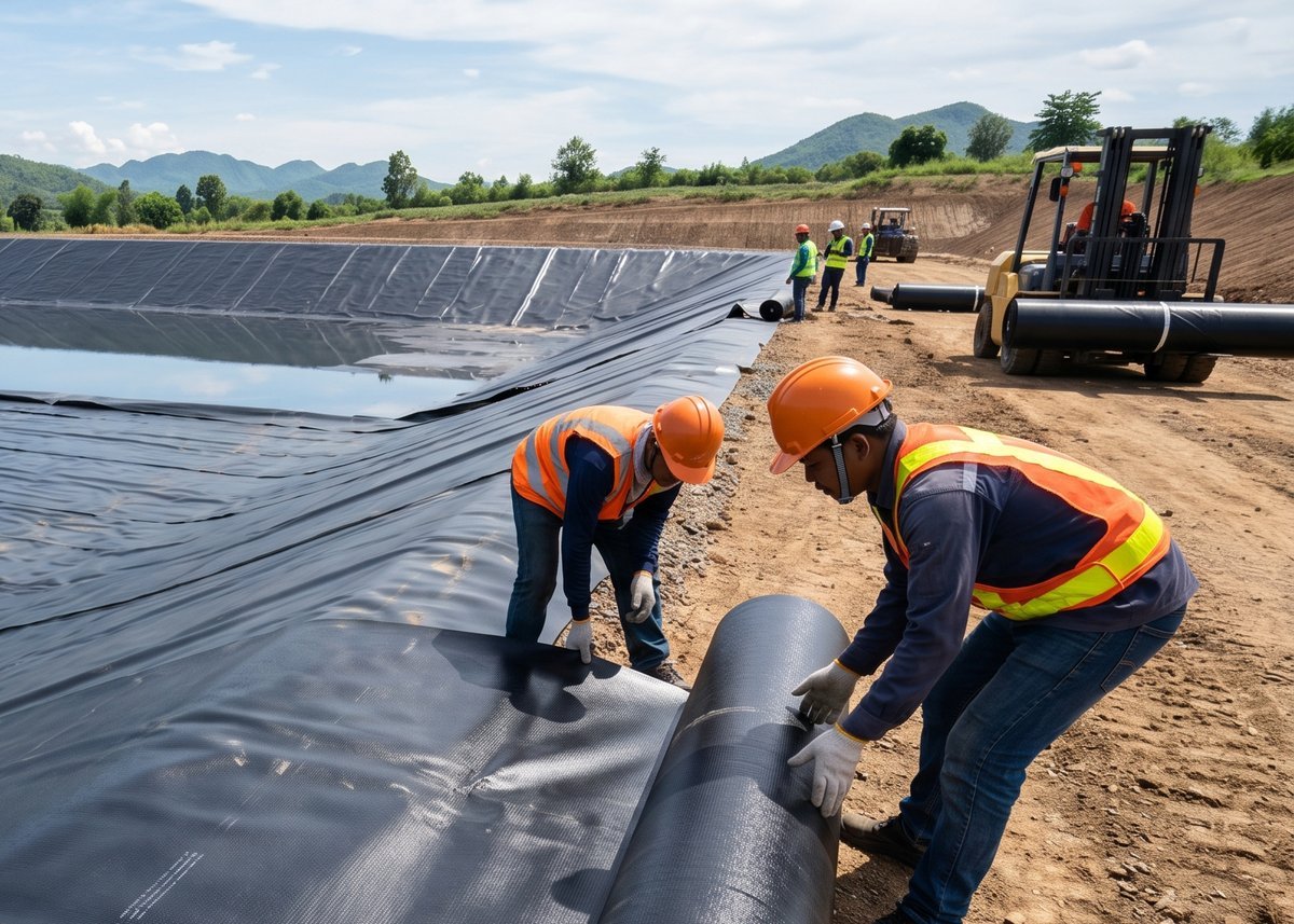 แผ่น HDPE ความหนาแน่นสูง Geomembrane กันซึมปูบ่อมาตรฐาน GRI GM13